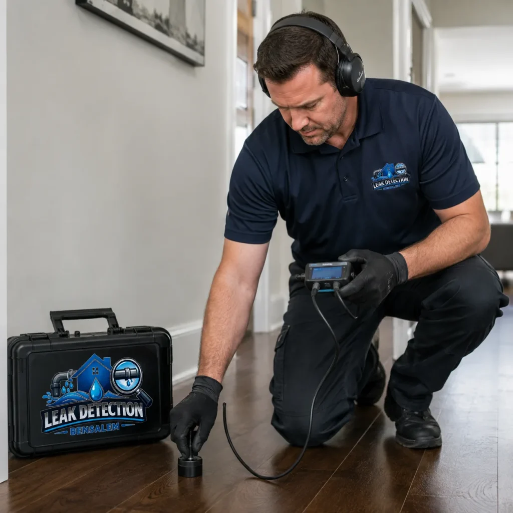 water leak detection equipment locating concealed plumbing leak beneath flooring