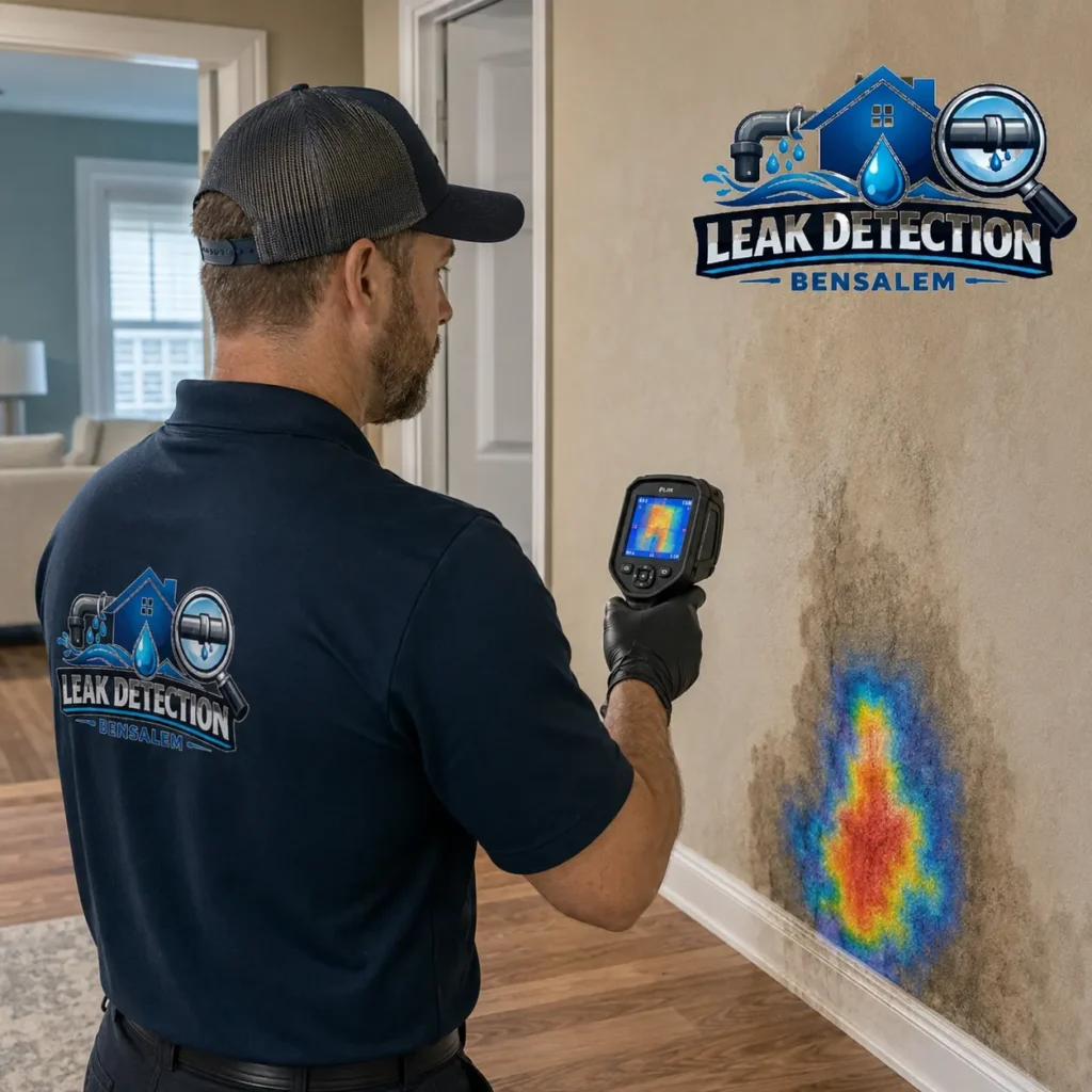 Professional leak detection specialist using thermal imaging camera