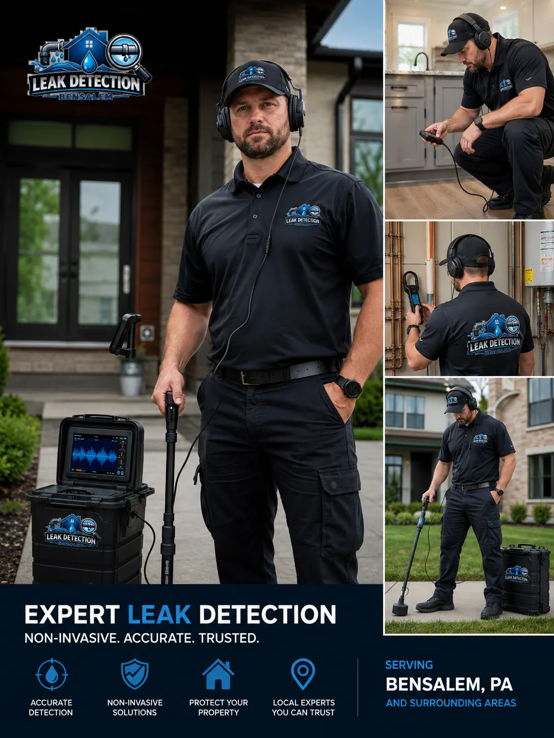 Certified water leak detection specialist inspecting a residential property in Bensalem PA